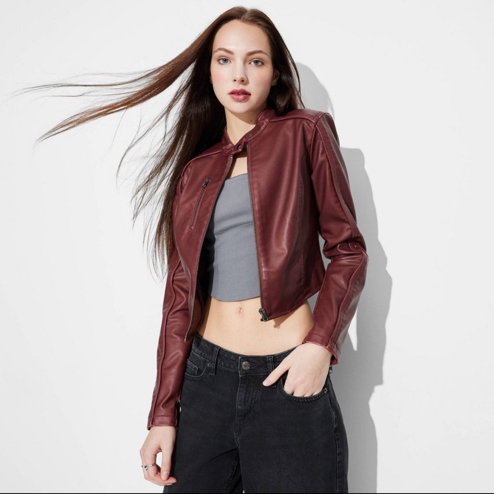 Wild Fable Faux Leather Fitted Moto Jacket